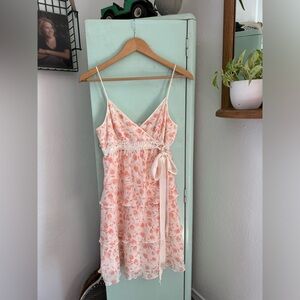 House of Dereon Peach Floral Chiffon Dress,Size Small